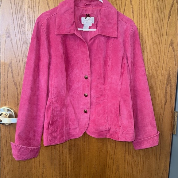 L Live a Little Women's Pink Blazer Jacket Size Large, 100% Leather, Long Sleeve - Picture 2 of 6